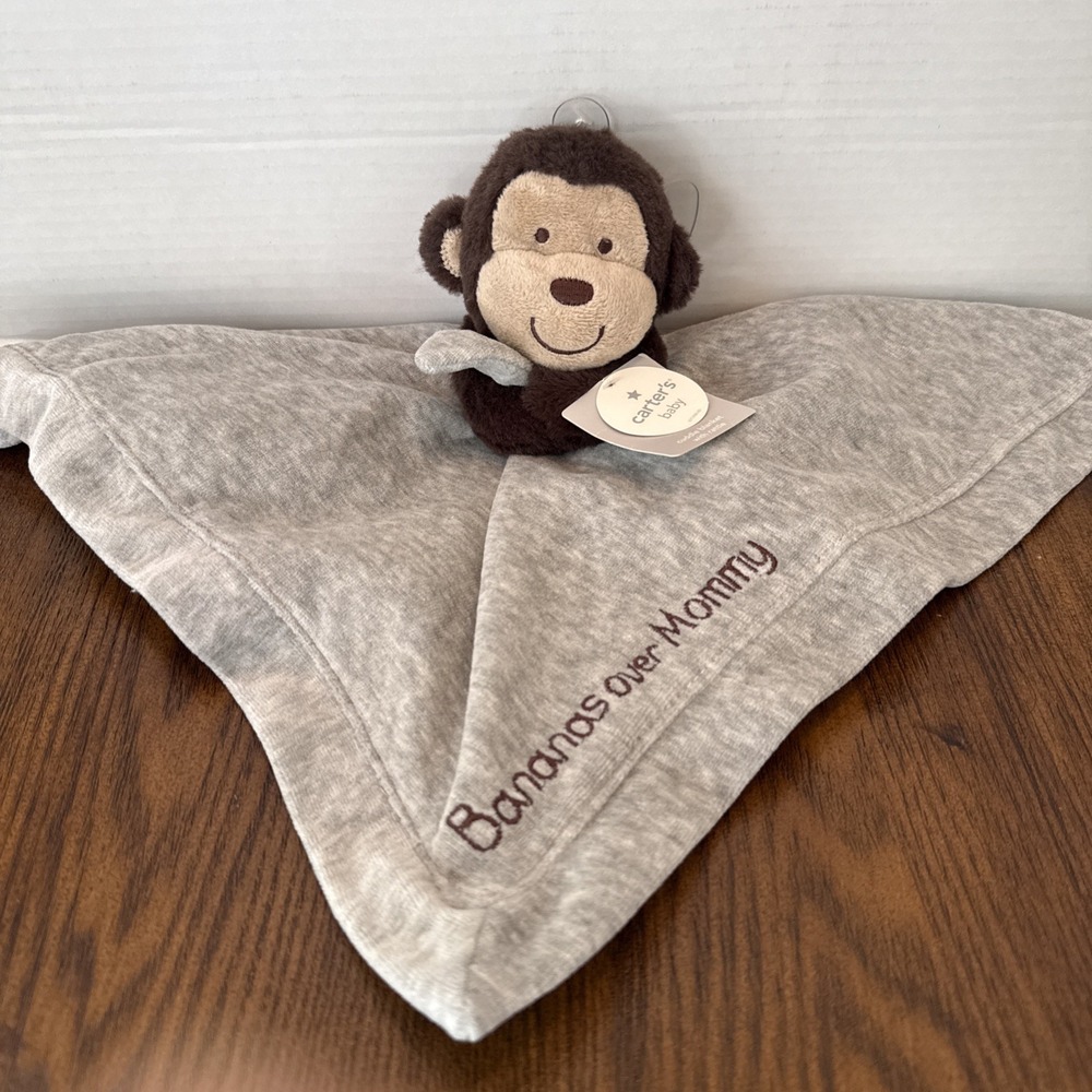 Carters Bananas Over Mommy Lovey Security Cuddle Blanket Rattle Satin Backing